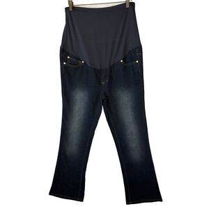 Oh! Mamma Maternity Jeans Full Belly Panel Bootcut Jeans Size Large Dark Wash